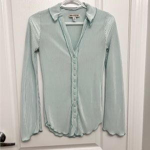 UO Teal Pleated Button Up Shirt